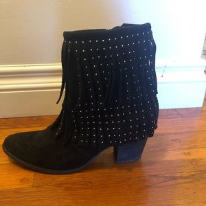 Black fringe with gold stud booties